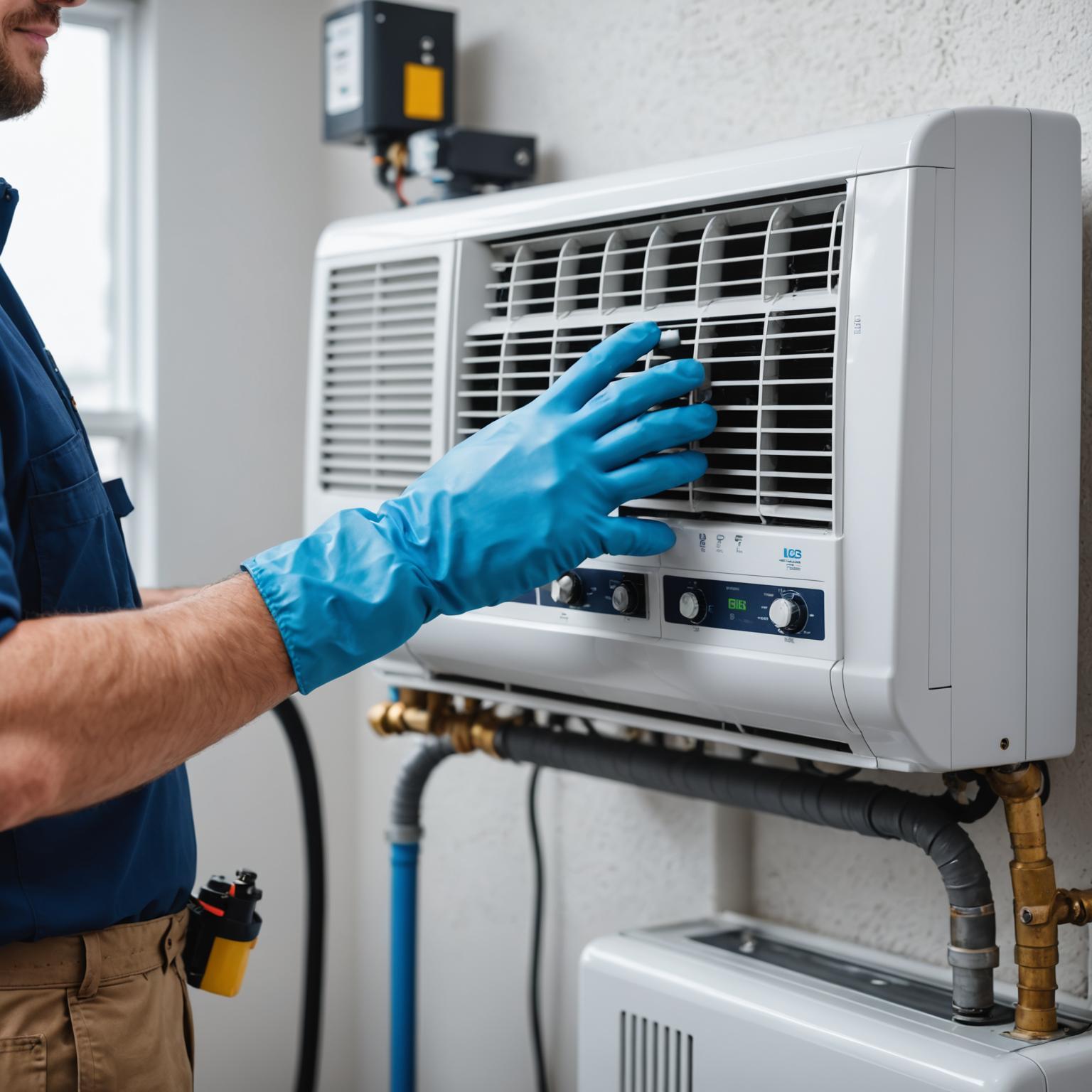 Technician performing chemical wash on indoor AC unit