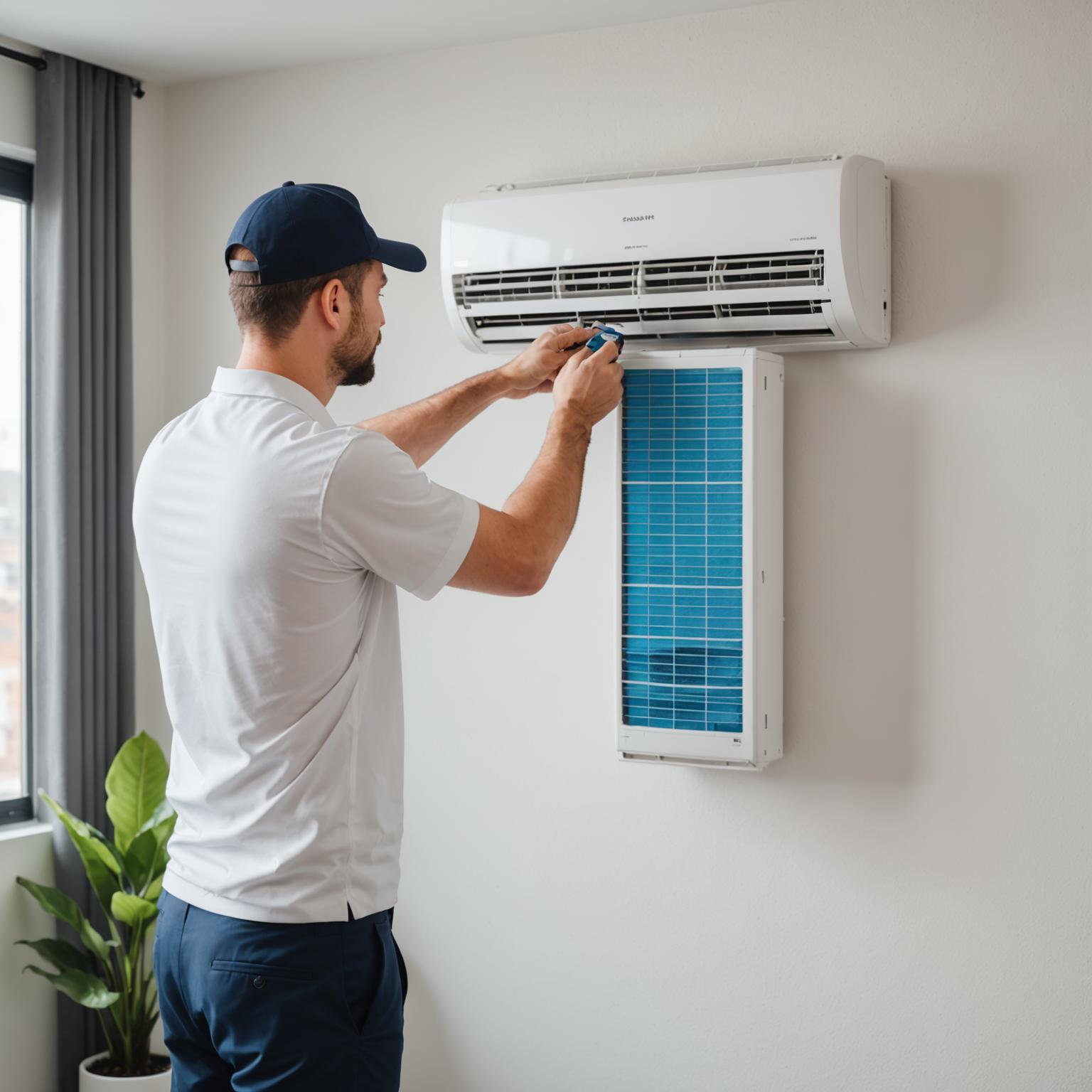 Regular air conditioner maintenance being performed