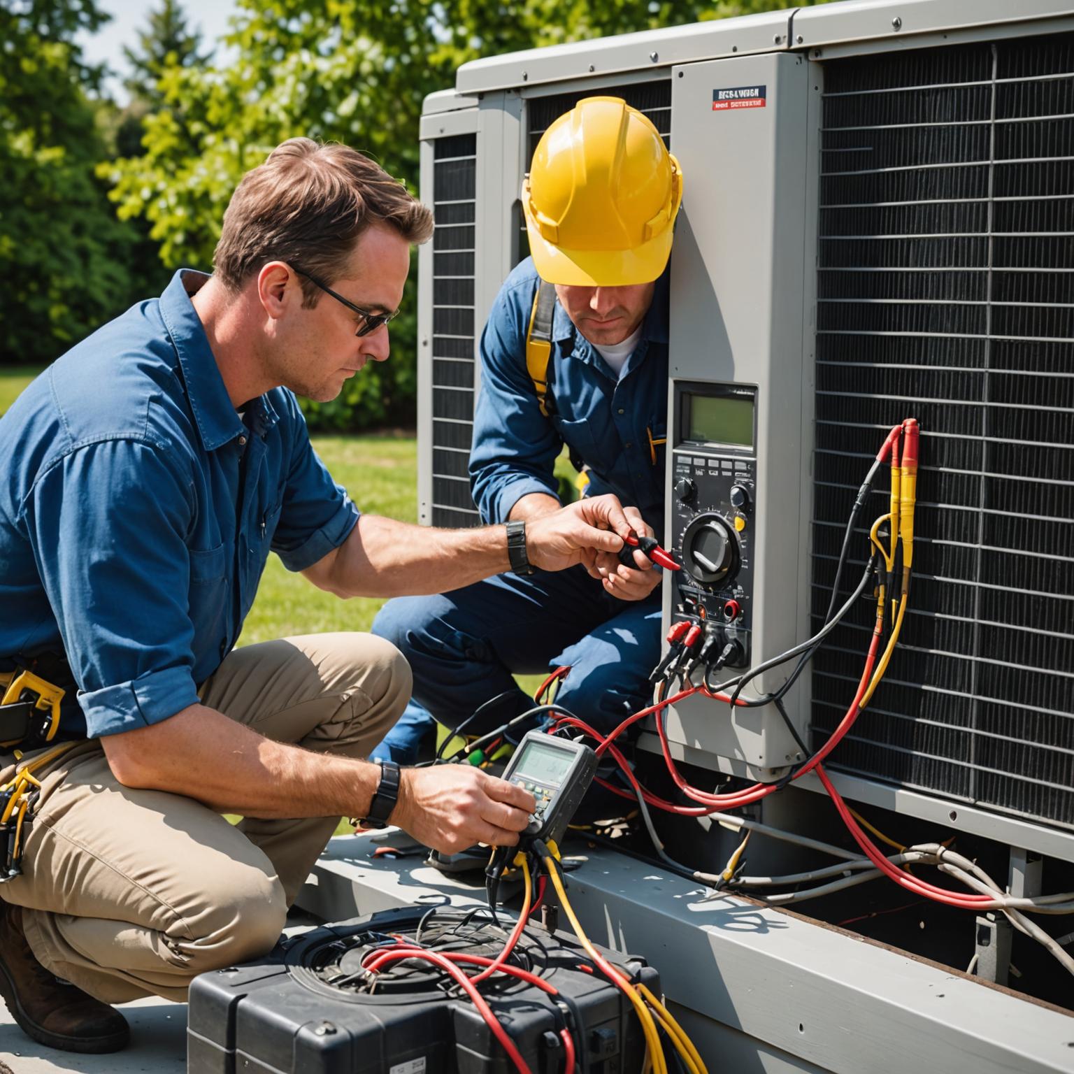 Technician diagnosing an air conditioning fault