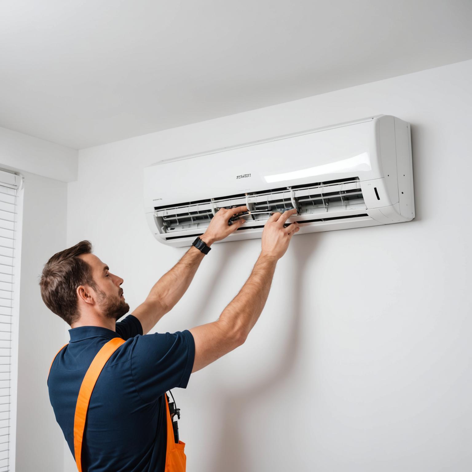 Professional installing a new wall-mounted air conditioning unit